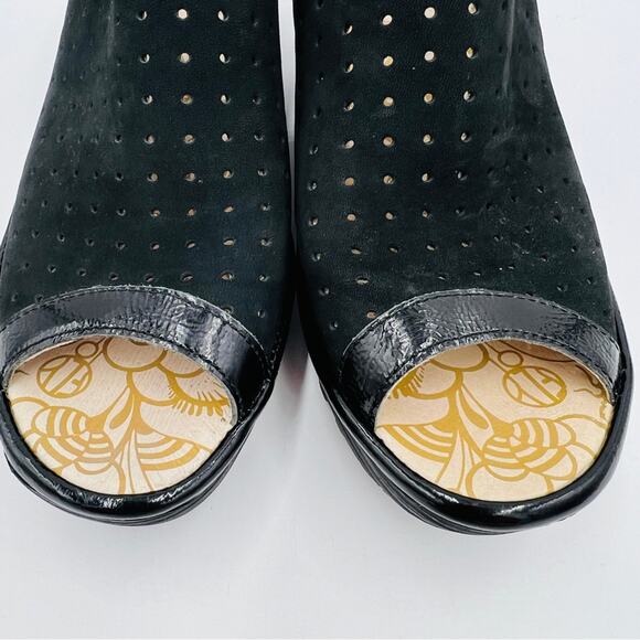 FLY London Yile Black Perforated Leather Peep Toe Platform Wedge Sandal Size 8 - Picture 4 of 14